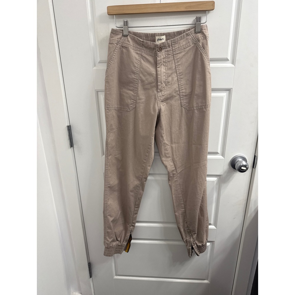 Pact‎ Women Organic Cotton Utility Joggers Tan Khaki Ankle Zip Cargo Pants Small